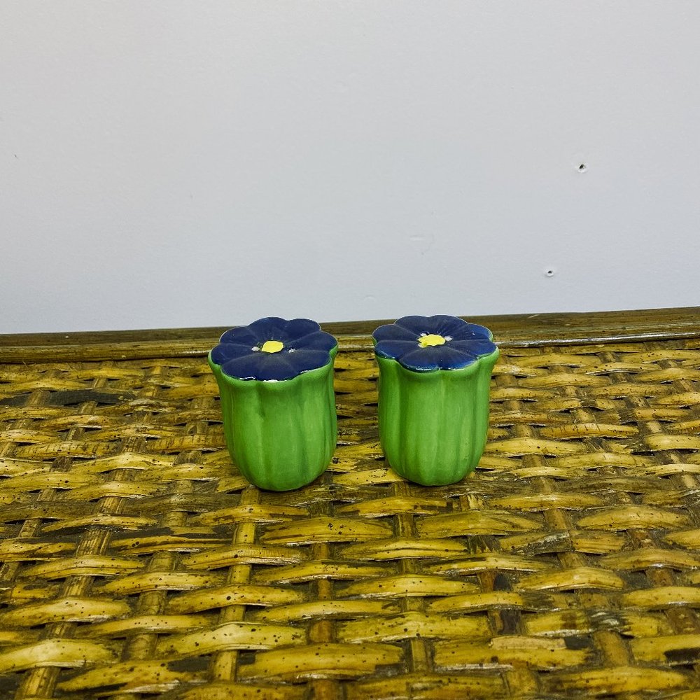Green and Blue Floral Salt and Pepper Shakers